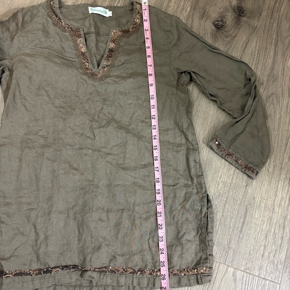 Lulu-B 100% Linen Womens S Blouse Brown Resort Travel Coverup Embellished Sequin - Picture 8 of 14